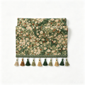 Vintage Floral Table Runner with Tassels — Green Botanical Boho Farmhouse Decor