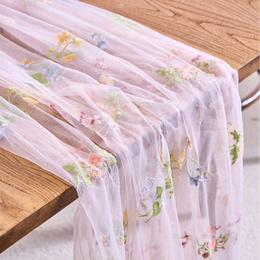 Sheer Floral Embroidered Table Runner — Romantic Wedding Party Decor