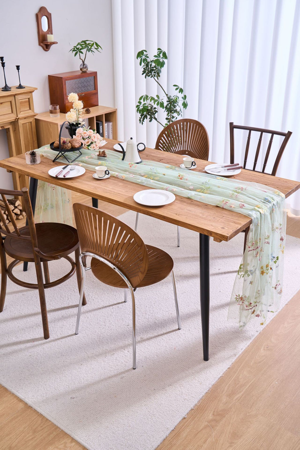 Sheer Floral Embroidered Table Runner — Romantic Wedding Party Decor