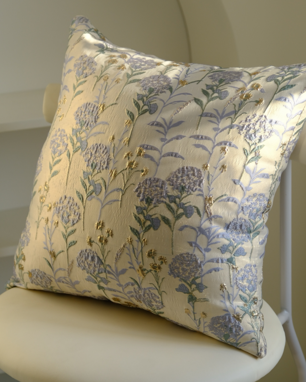 Dusty blue hydrangea floral pillow cover, cotton blend cottage