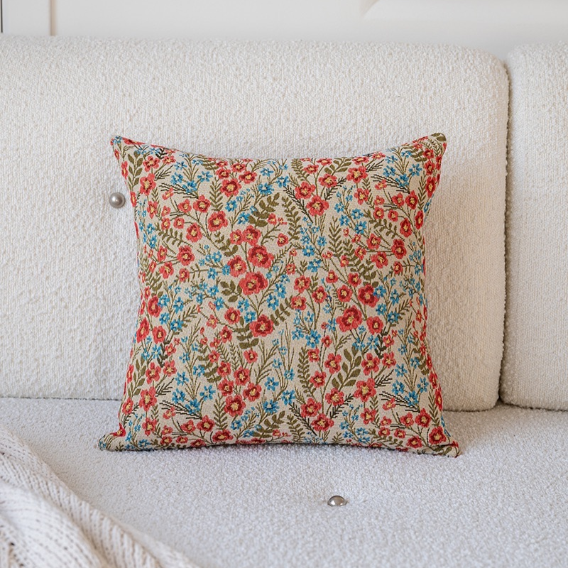 Red wildflower pillow cover, floral cotton blend cottage