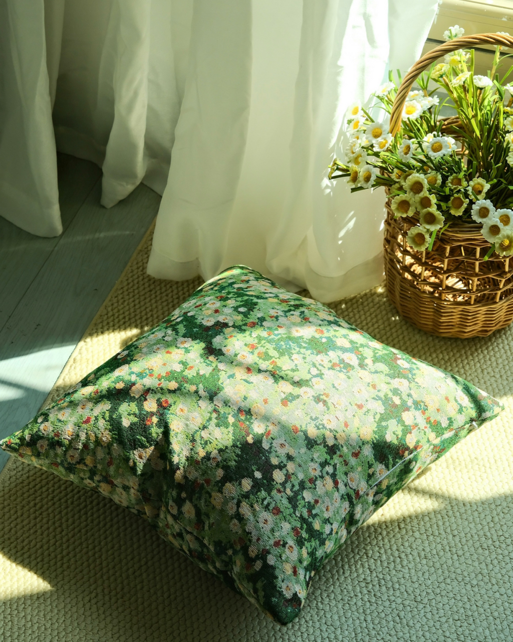 Botanical throw pillow cover with vintage floral print