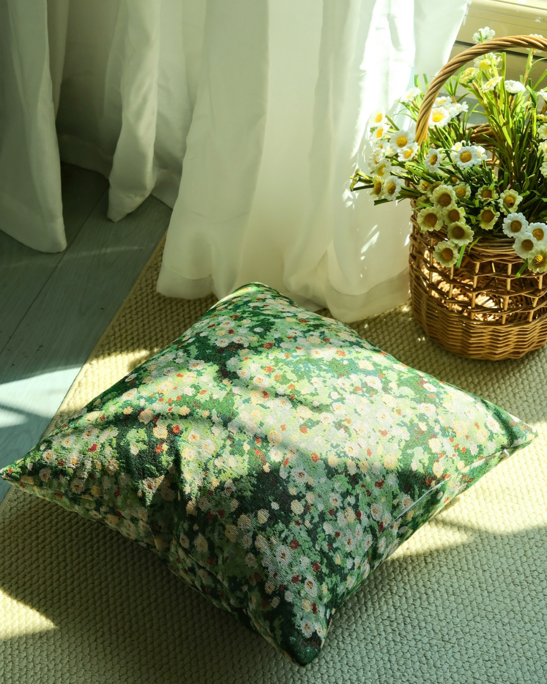 Botanical throw pillow cover with vintage floral print