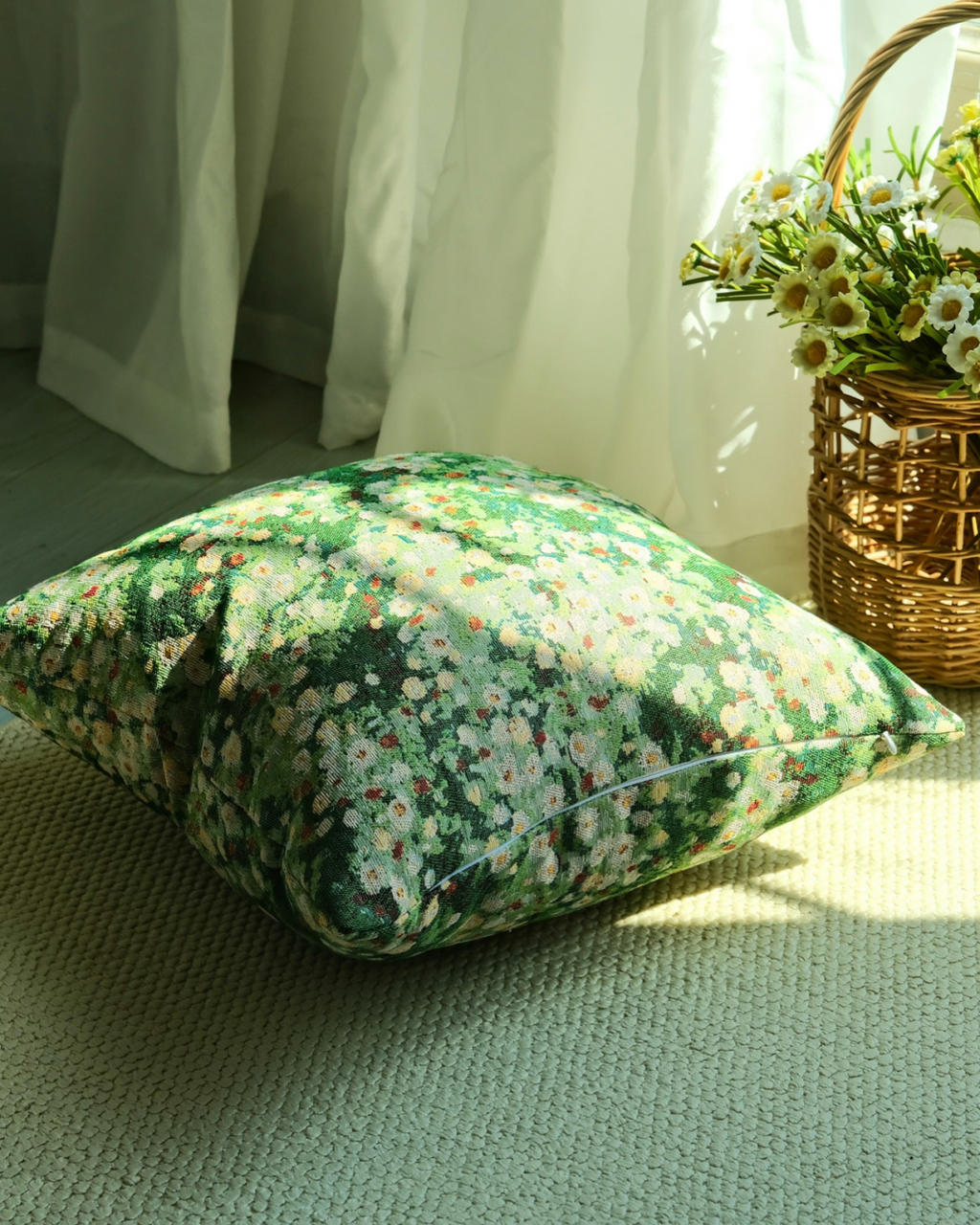 Double-sided floral cushion cover with botanical pattern