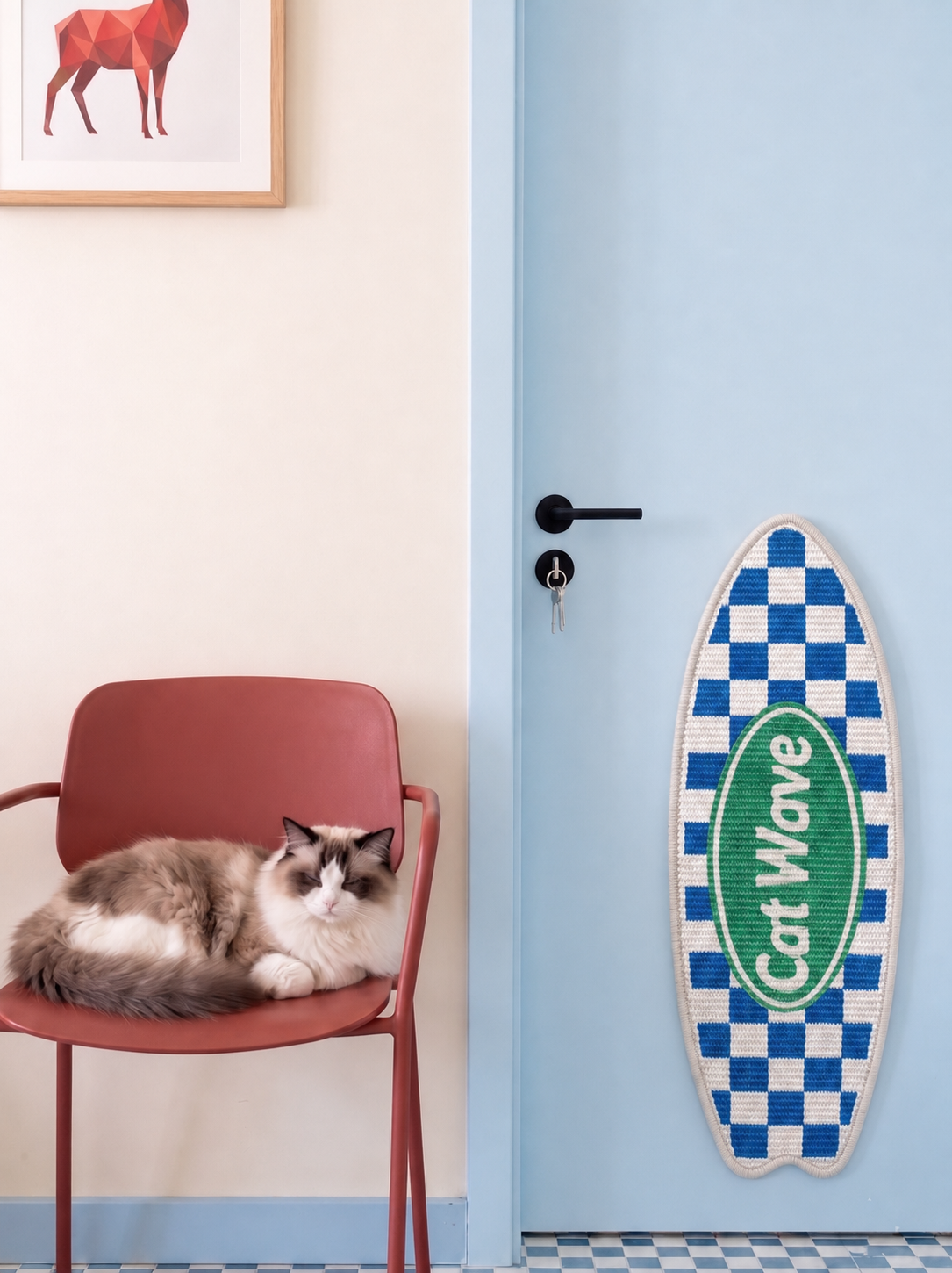 Modern wall mounted scratching board for indoor cats