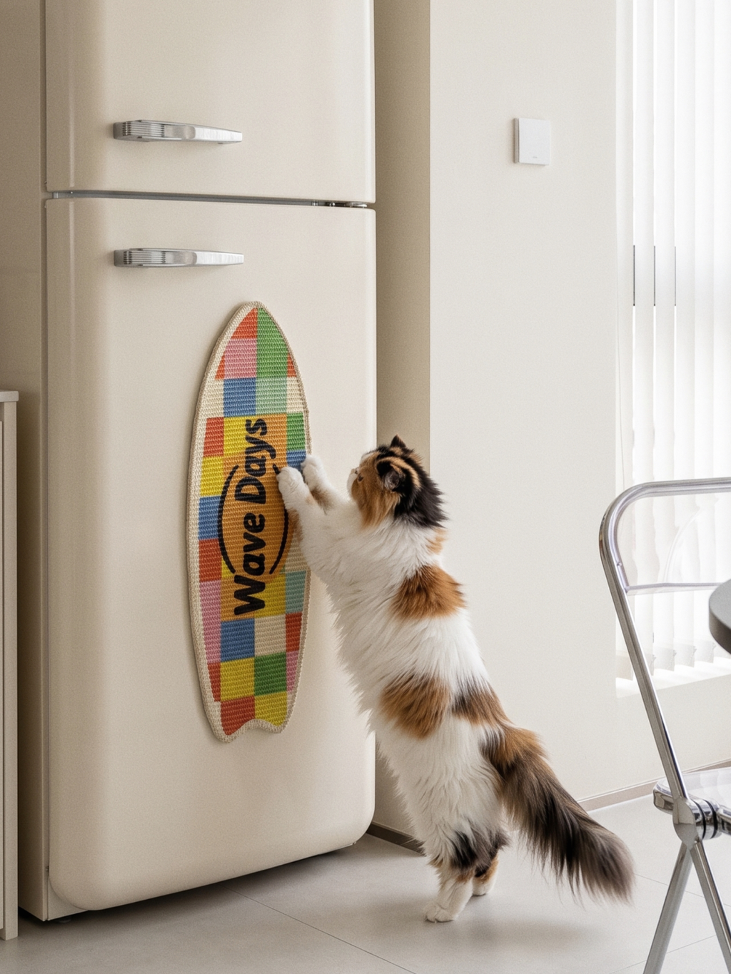 Modern wall mounted scratching board for indoor cats