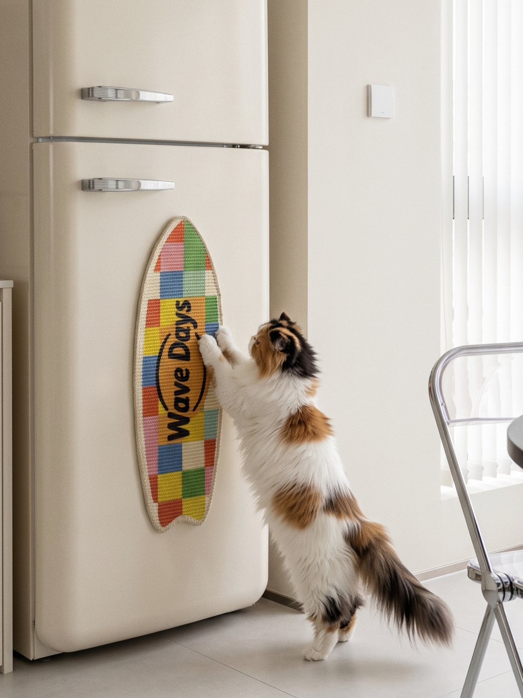 Modern wall mounted scratching board for indoor cats