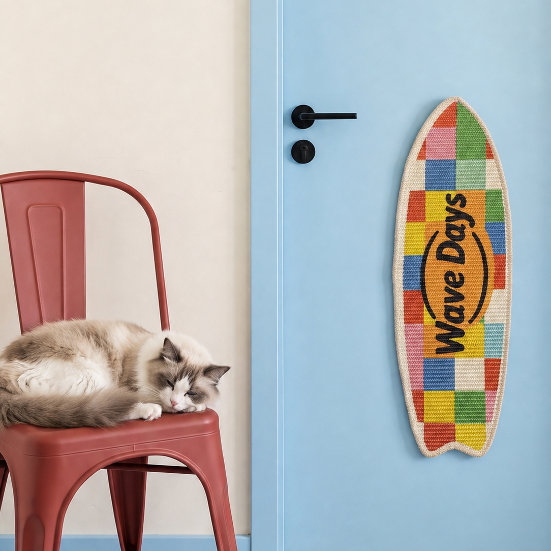 Surfboard Wall-Mounted Sisal Cat Scratcher — Modern Cat Scratch Board