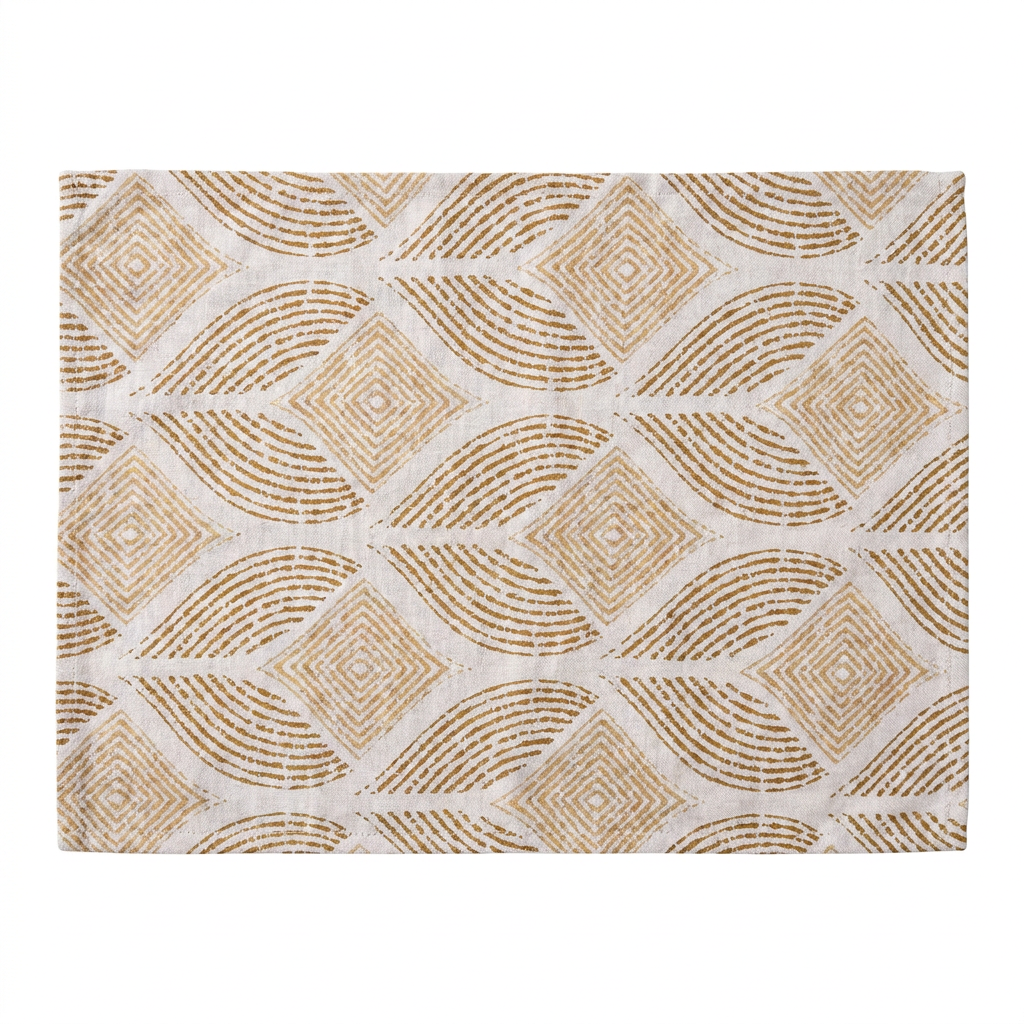 Geometric Block Print Cloth Napkins Set — Cotton Boho Mustard Sage