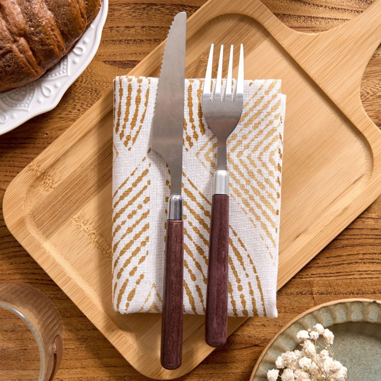 Mustard geometric cloth napkin, cotton blend block print