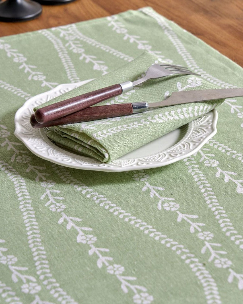 Sage green botanical stripe cloth napkin, cotton blend