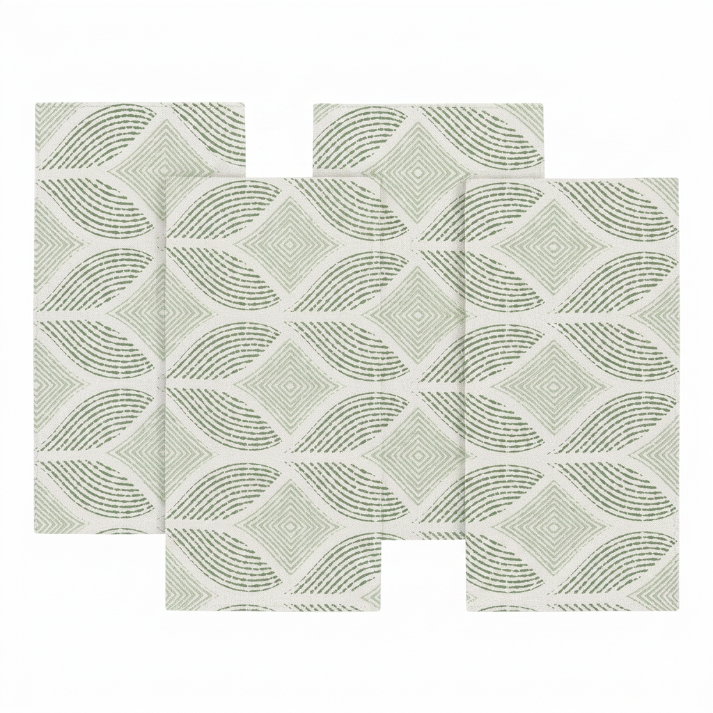 Geometric Block Print Cloth Napkins Set — Cotton Boho Mustard Sage