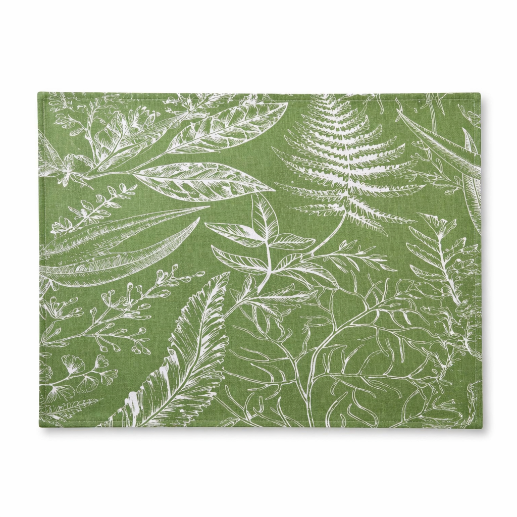 Sage green fern cloth napkin, cotton blend botanical print