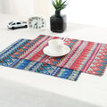 Boho Aztec stripe placemats in red and blue, cotton linen