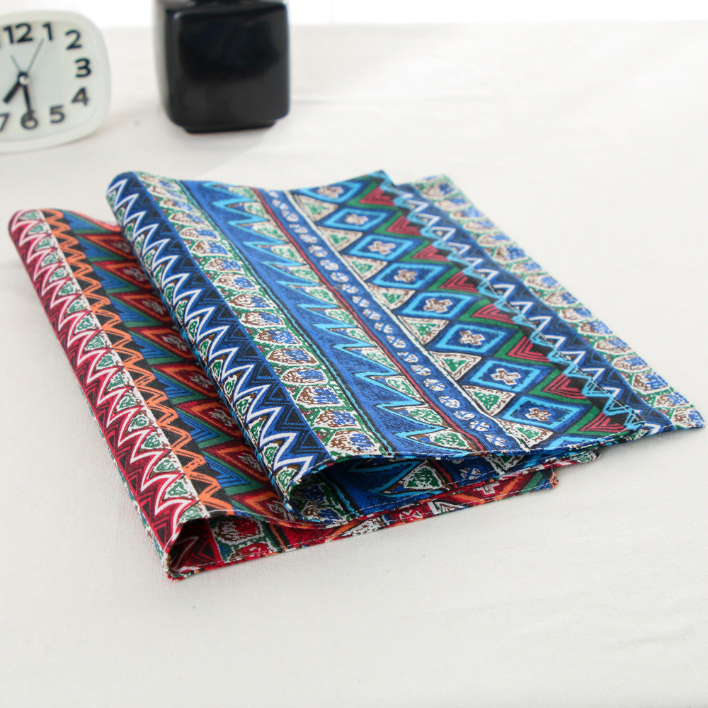 Boho Aztec stripe placemats in red and blue, cotton linen