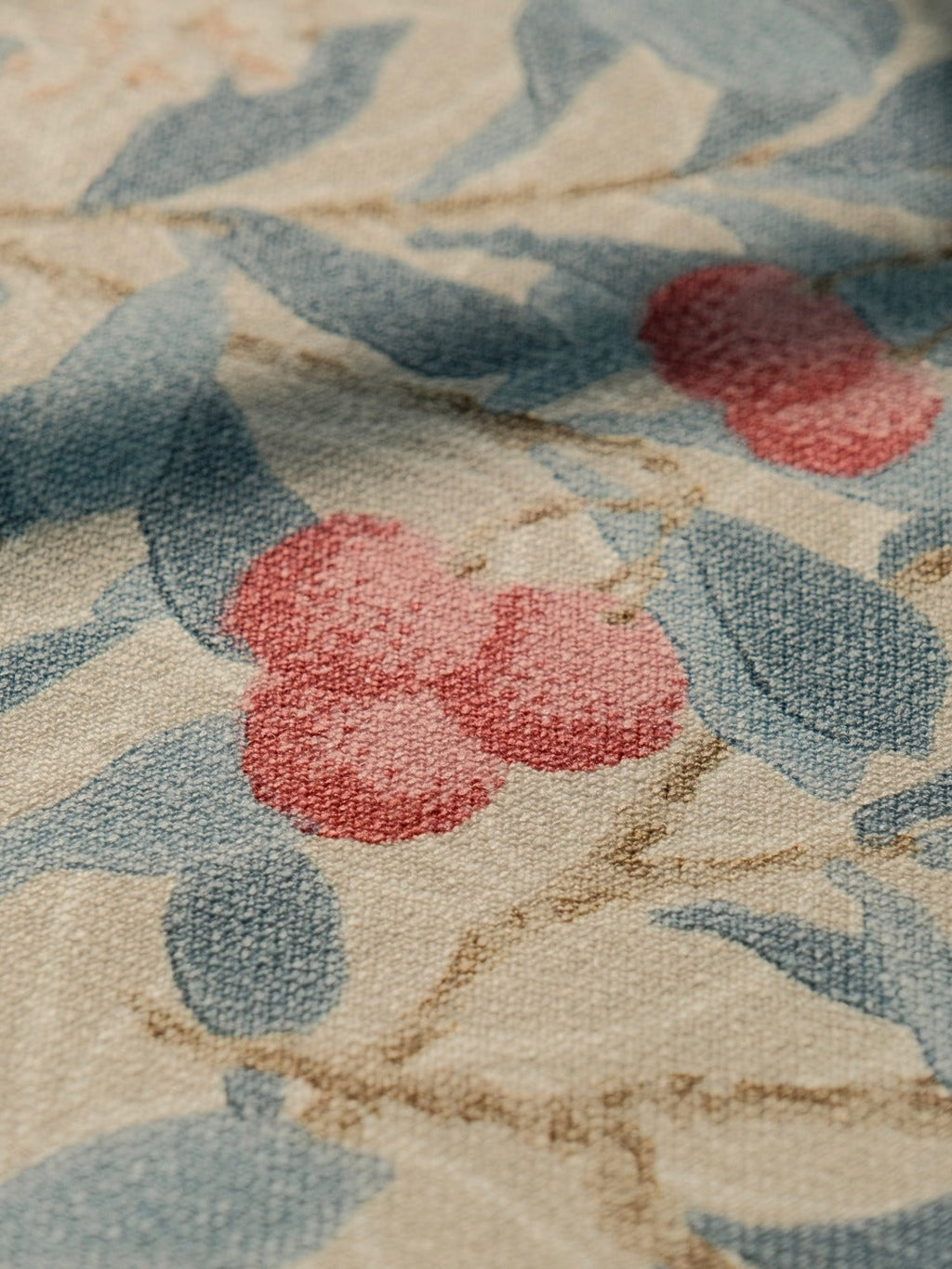 Close up texture of botanical floral tablecloth fabric