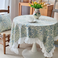 Cottage floral tablecloth with romantic ruffled edge