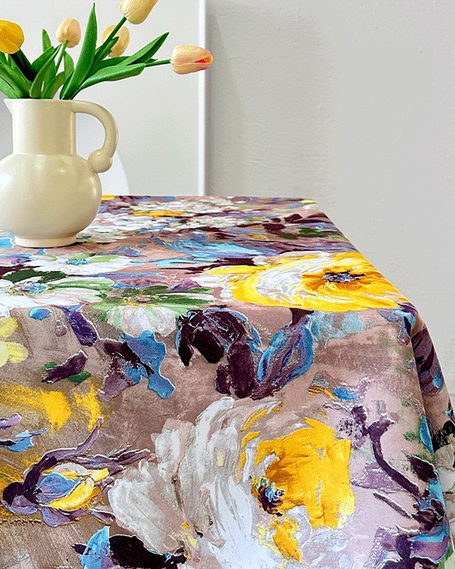 Impressionist floral tablecloth with golden yellow flowers