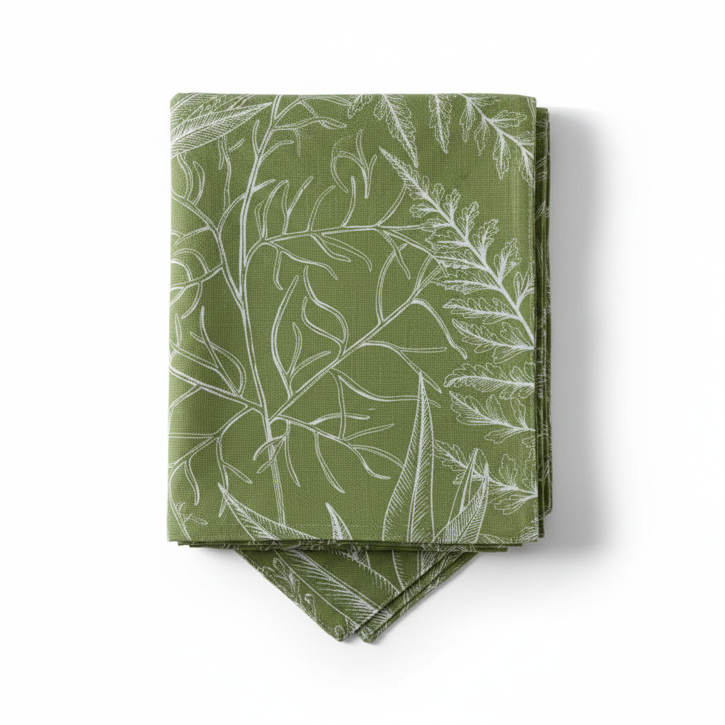 Botanical Fern Table Runner — Sage Green Leaf Print Cotton Farmhouse Decor