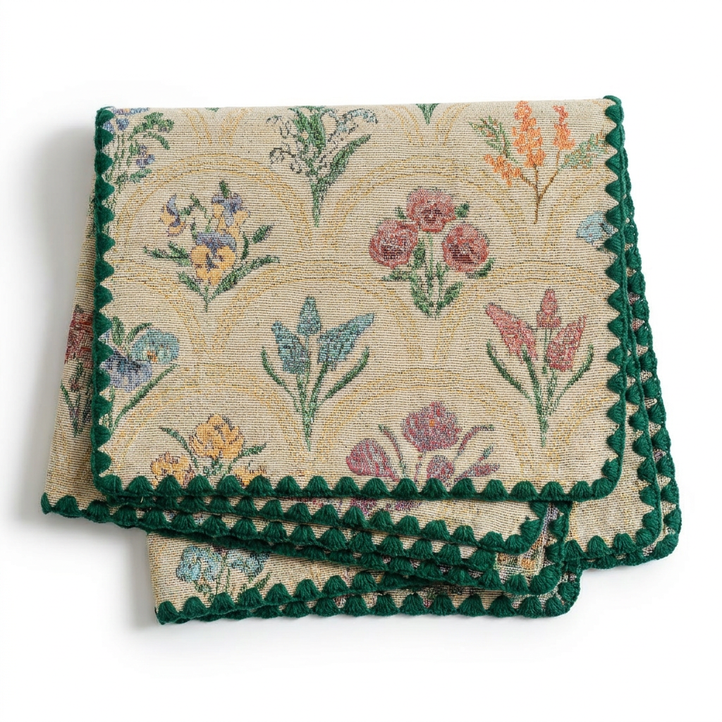 Floral Tapestry Table Runner — Vintage Botanical Wildflower Farmhouse Decor