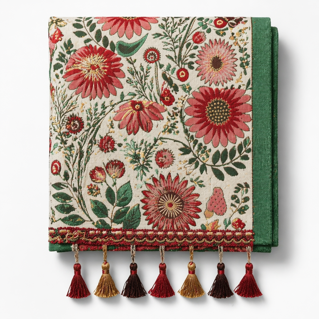 Red Floral Table Runner with Tassels — Sunflower Daisy Boho Farmhouse Decor