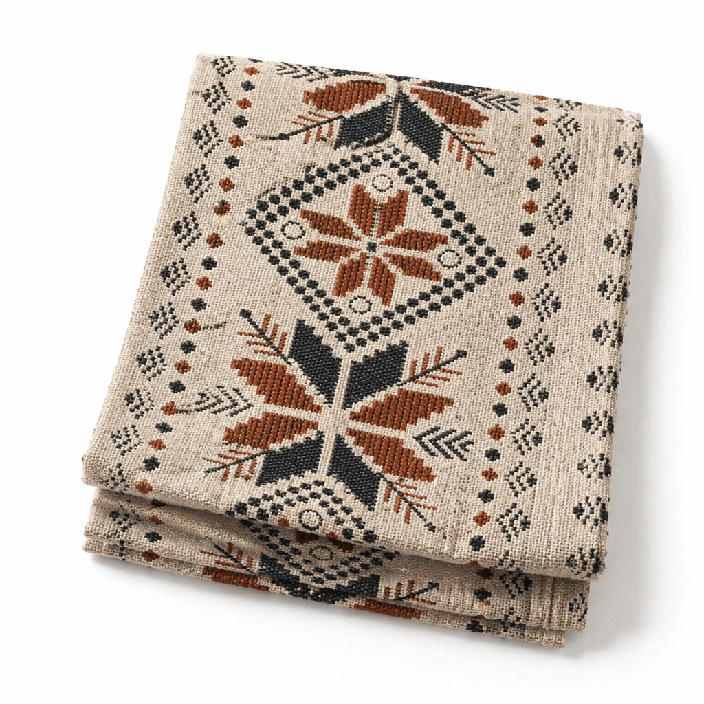 Boho Geometric Table Runner with Fringe — Tribal Aztec Nordic Folk Decor