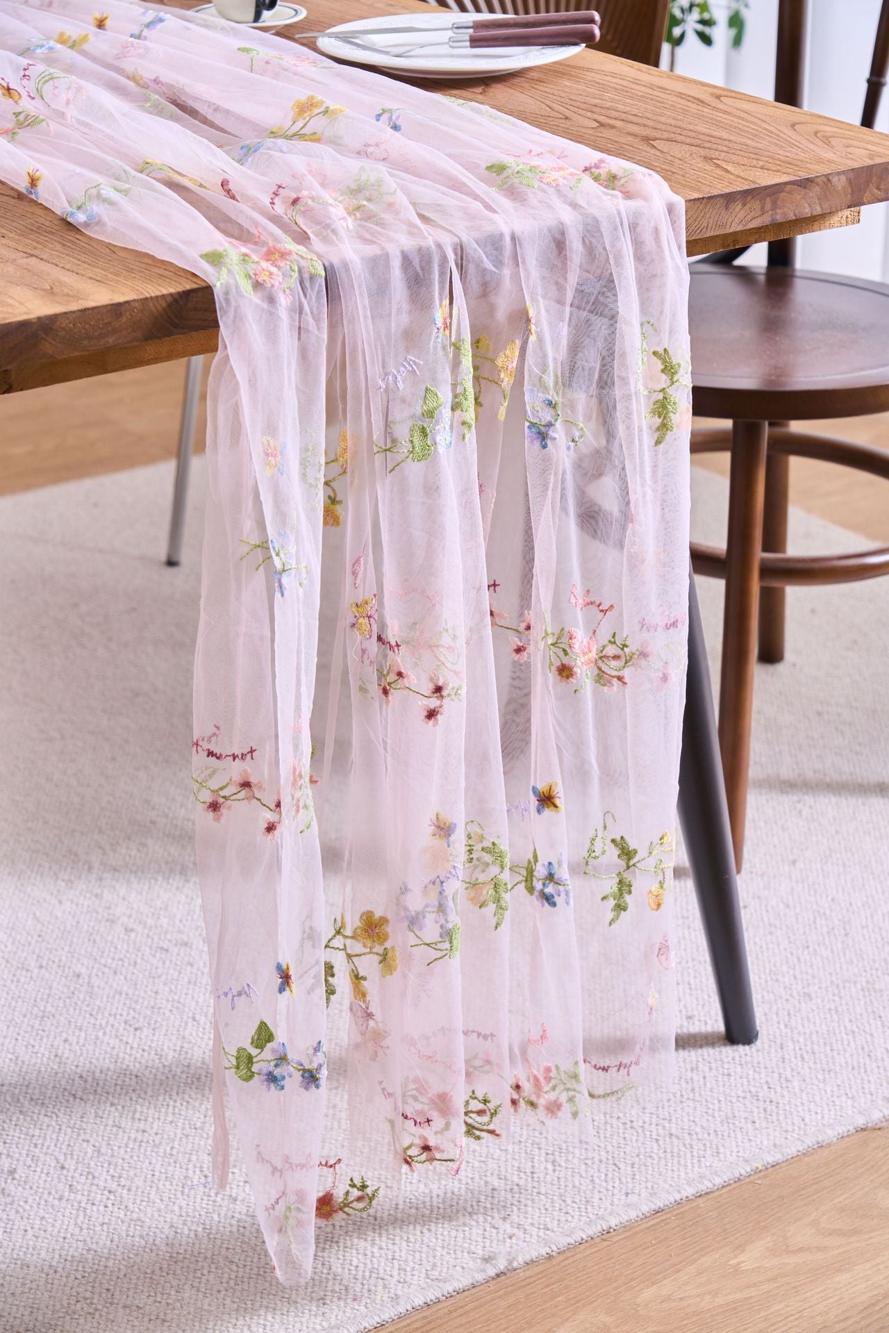 Sheer Floral Embroidered Table Runner — Romantic Wedding Party Decor