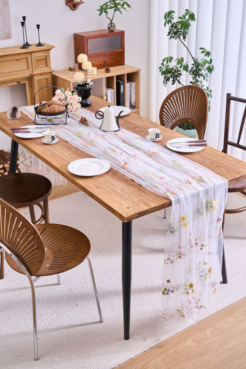 Sheer Floral Embroidered Table Runner — Romantic Wedding Party Decor