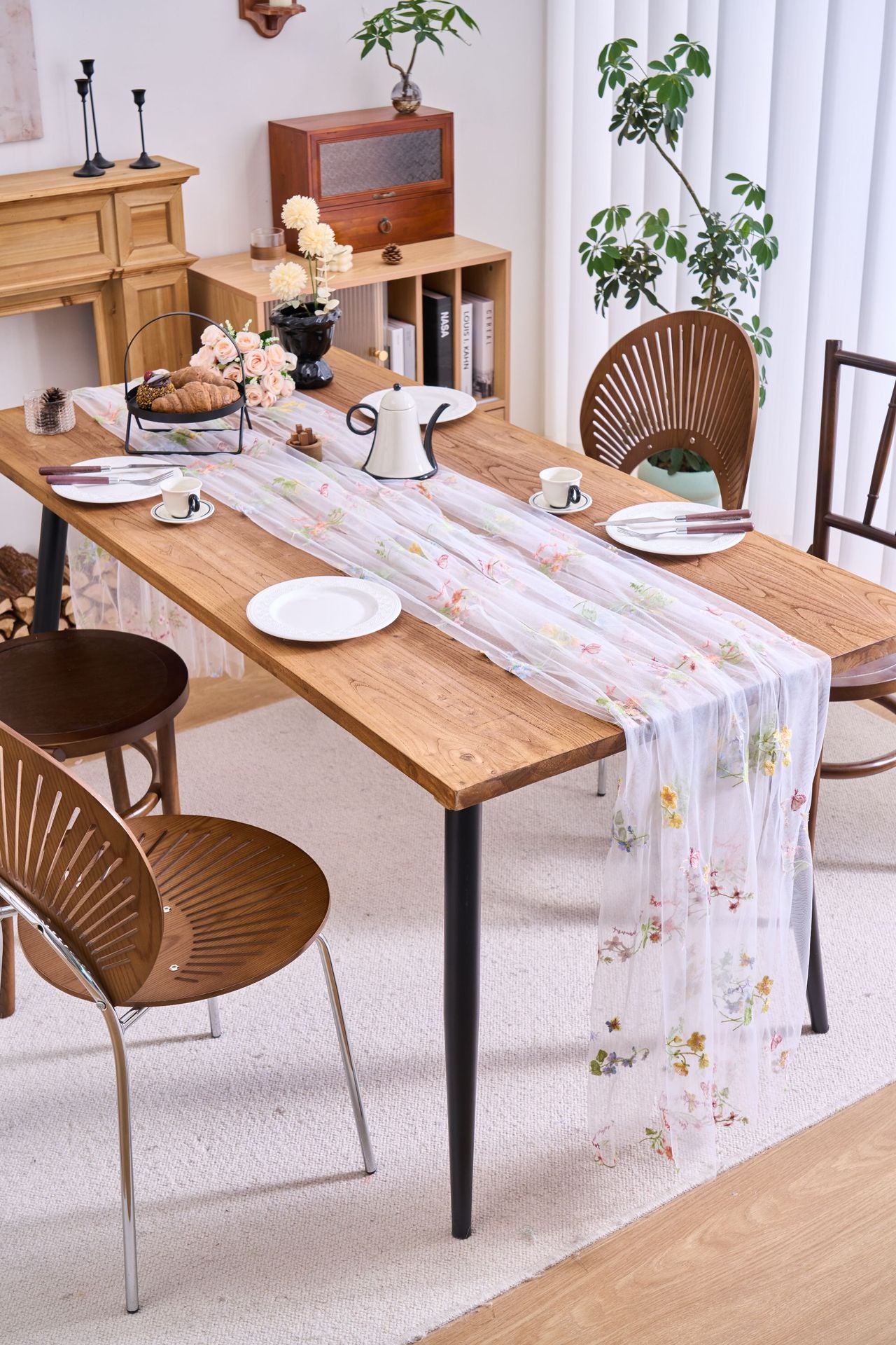 Sheer Floral Embroidered Table Runner — Romantic Wedding Party Decor