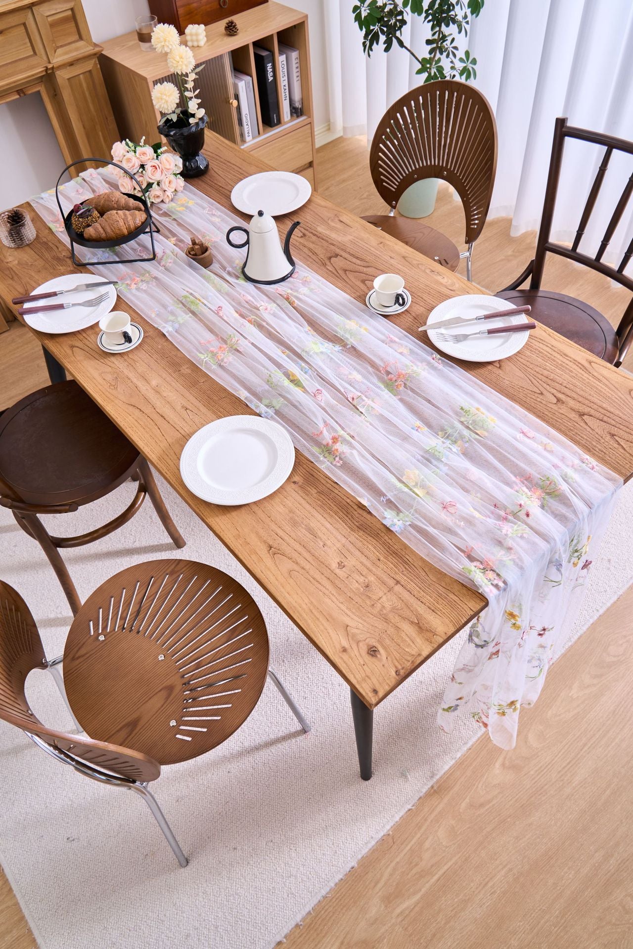 Sheer Floral Embroidered Table Runner — Romantic Wedding Party Decor